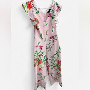 RACHEL Rachel Roy Small Blush Tropical Floral Flutter Sleeve Wide Leg Jumpsuit